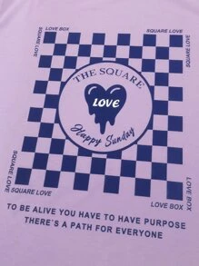 Manfinity Hypemode Hombres Camiseta con estampado de cuadros y de slogan - Lila Púrpura - Ver 3