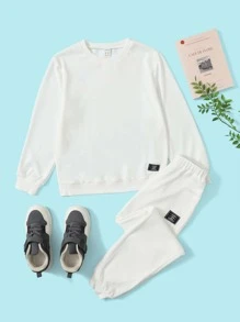 SHEIN Boys Patched Detail Pullover & Joggers - White - View 6