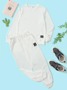 SHEIN Boys Patched Detail Pullover & Joggers - White - View 3