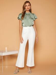 SHEIN Privé Frill Trim Keyhole Back Blouse - Mint Green - View 3