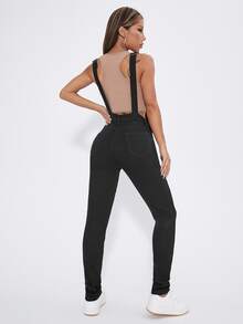Ripped Denim Dungarees Without Top - Black - View 2