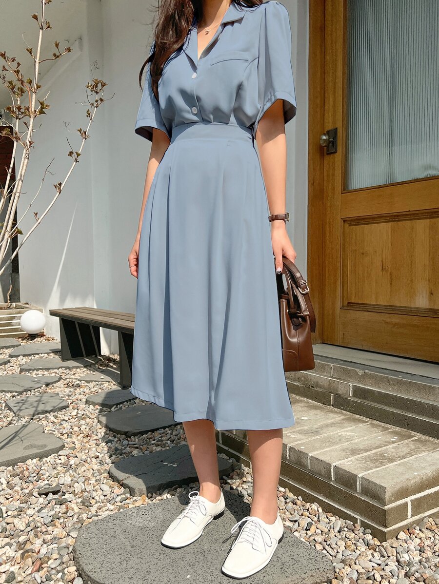 DAZY 蓬蓬袖襯衫領口短裙套裝