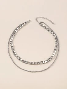 極簡風格多層次項鍊 - 銀色 - 查看 2