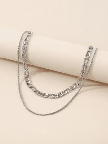 極簡風格多層次項鍊 - 銀色 - 查看 4