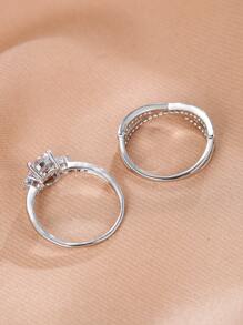 2 piezas Anillo zirconia cúbica - Plateado - Ver 3