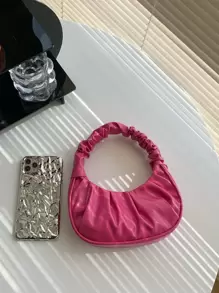 Bolso de mano mini plisado de unicolor en forma de nube para mujer - Rosa Fucsia - Ver 2