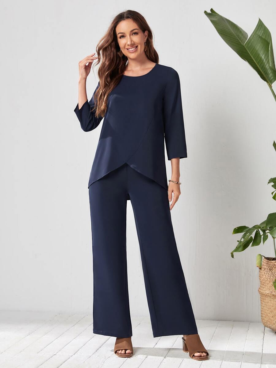 EMERY ROSE Solid Wrap Top & Wide Leg Pants | SHEIN USA