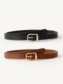 2 piezas Cinturón delgado para mujer, cinturón de cintura delgado con hebilla dorada para pantalones, jeans y vestidos - Multicolor - Ver 1