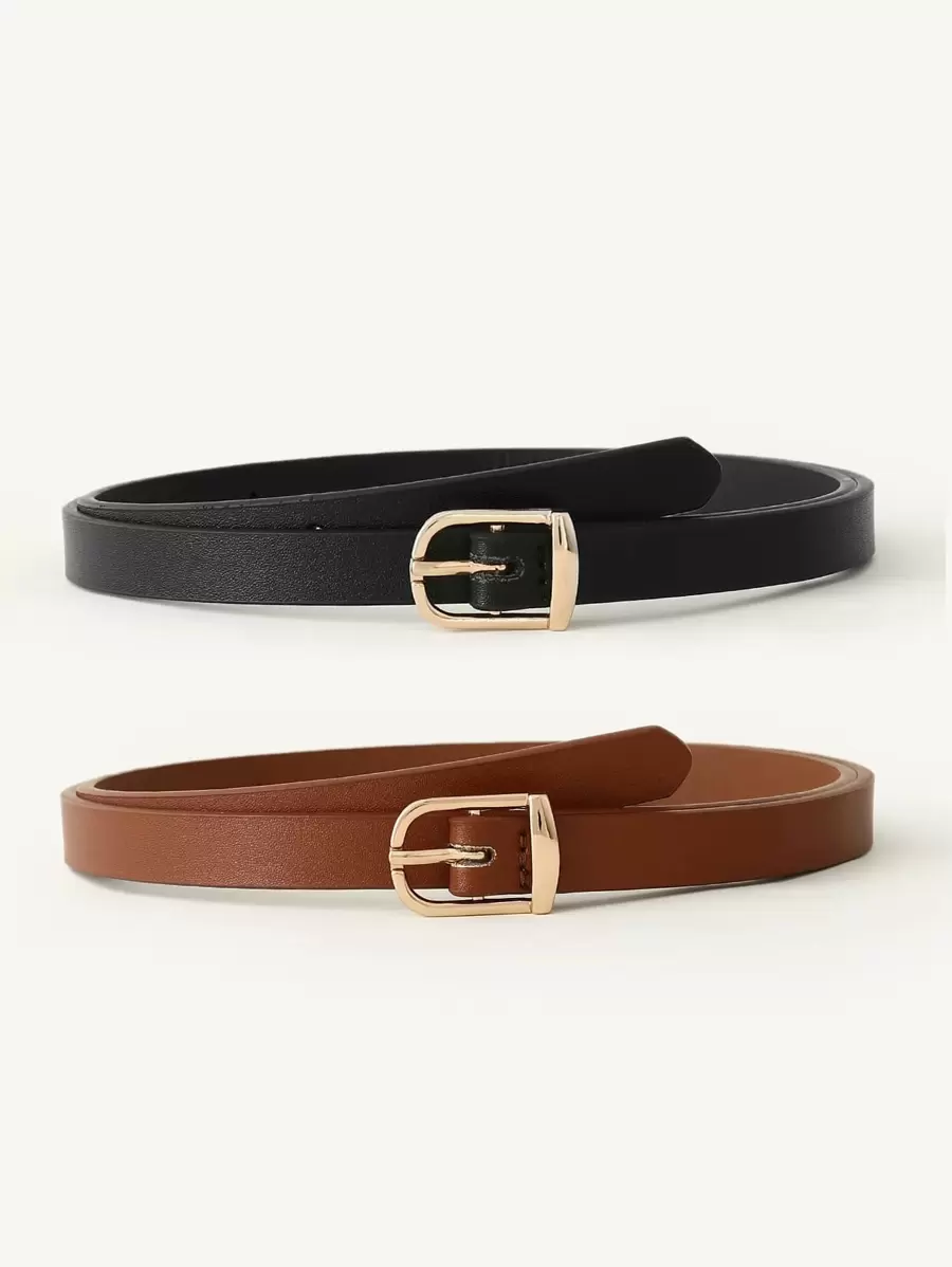 2 piezas Cinturón delgado para mujer, cinturón de cintura delgado con hebilla dorada para pantalones, jeans y vestidos - Multicolor - Ver 1