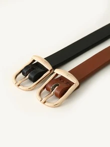 2 piezas Cinturón delgado para mujer, cinturón de cintura delgado con hebilla dorada para pantalones, jeans y vestidos - Multicolor - Ver 3