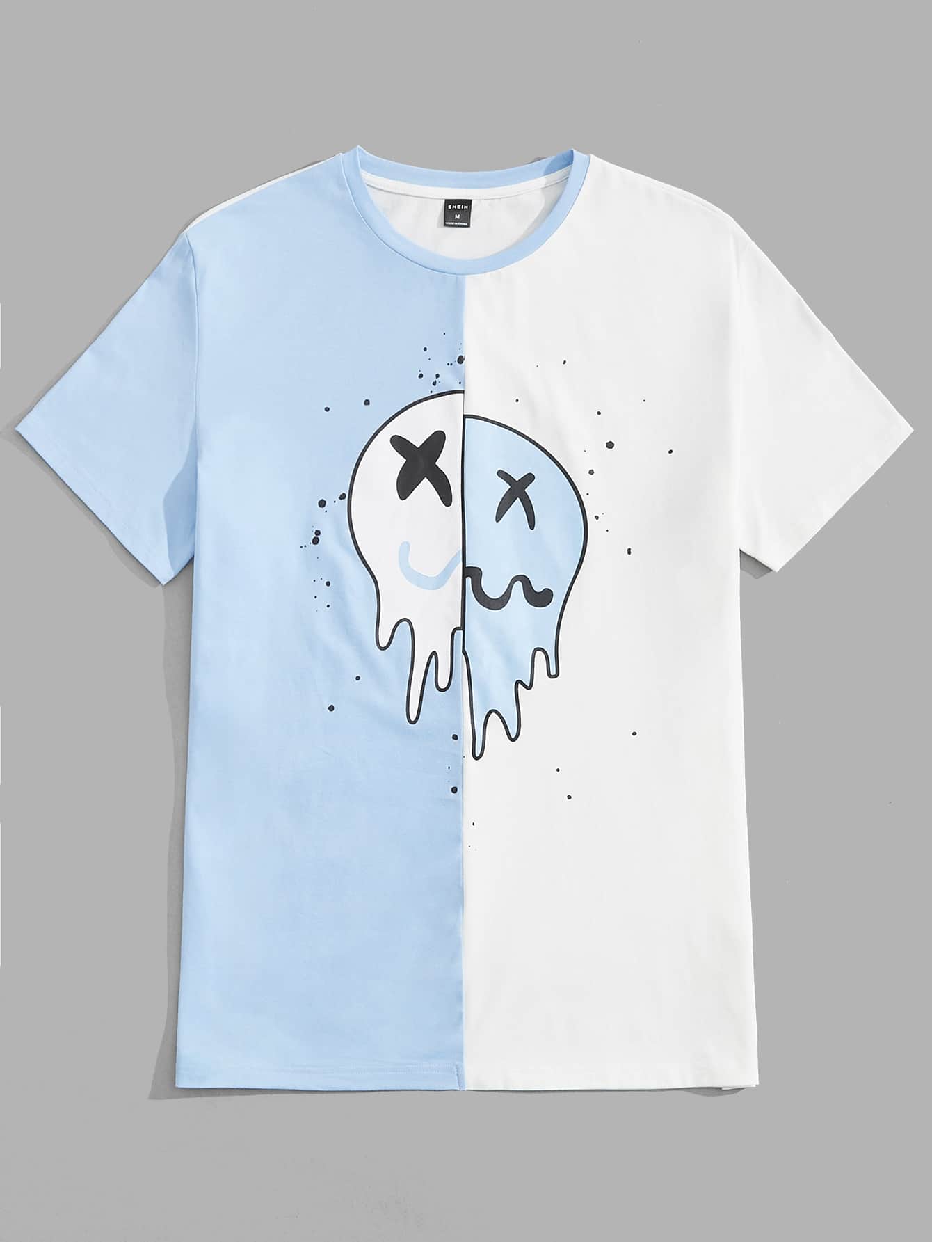 Manfinity VCAY 男士卡通圖案雙色T恤 - 藍白色 - 查看 1