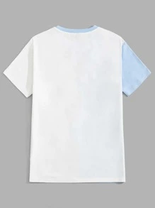 Manfinity VCAY 男士卡通圖案雙色T恤 - 藍白色 - 查看 2