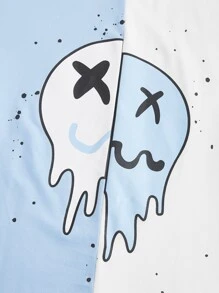 Manfinity VCAY 男士卡通圖案雙色T恤 - 藍白色 - 查看 3