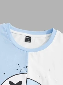 Manfinity VCAY 男士卡通圖案雙色T恤 - 藍白色 - 查看 4