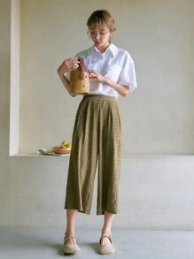 DAZY 高腰寬腿褲 - 橄欖綠 - 查看 5