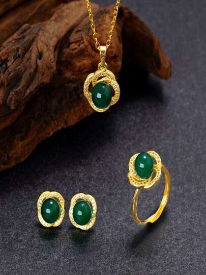 4pcs Rhinestone Decor Jewelry Set