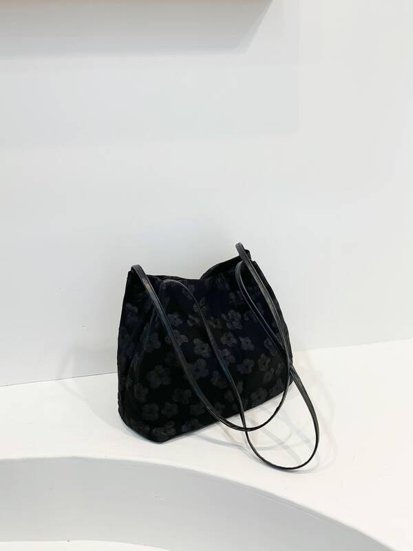 Bolso de cubo de unicolor de moda con correa doble de hombro floral y correa de hombro única para mujeres