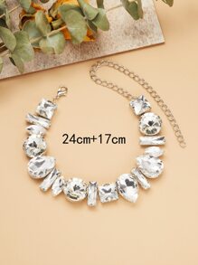 1件復古大水滴和圓形水晶吊墜項鍊 - 銀色 - 查看 3