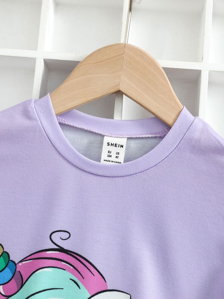 Toddler Girls Unicorn Print Tee Dress - Lilac Purple - View 3