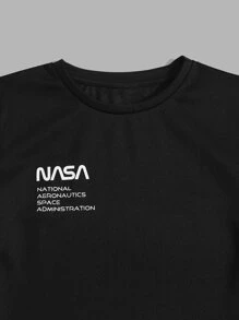 SHEIN Tween Boy Letter Graphic Tee & Drawstring Waist Shorts - Black - View 4