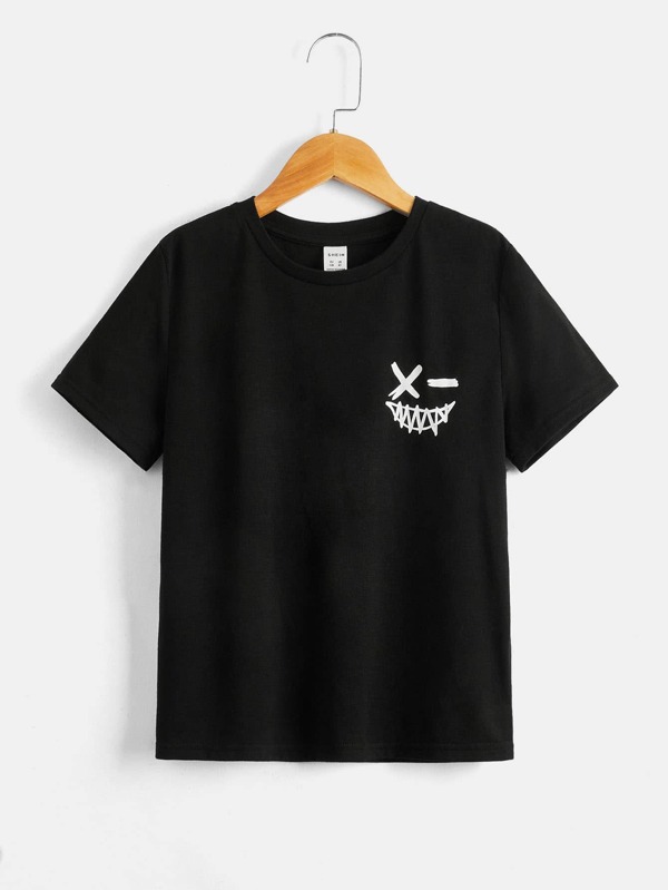 SHEIN Tween Boy Graphic Print Casual T-Shirt, Comfortable And Suitable For Summer Daily Wear