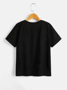 Tween Boy Graphic Print Casual T-Shirt, Comfortable And Suitable For Summer Daily Wear - Black - View 2