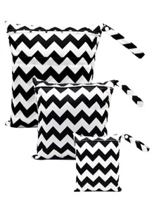 3 piezas Bolsa de pañales con patrón geométrico - Negro - Ver 3