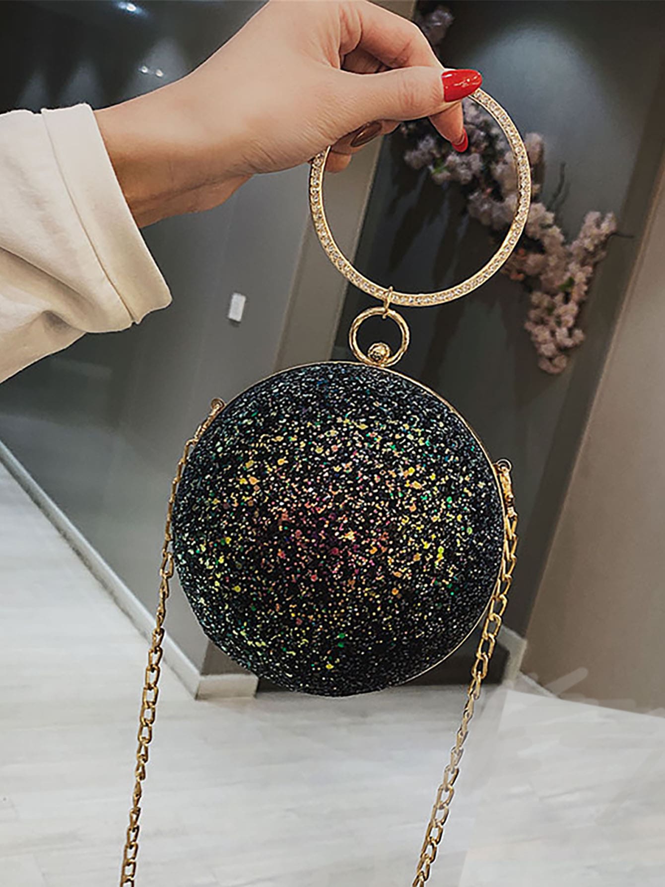 Minimalist Sequin Decor Top Ring Chain Circle Bag - Multicolor - View 1