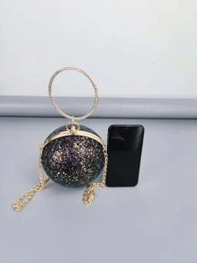 Minimalist Sequin Decor Top Ring Chain Circle Bag - Multicolor - View 3