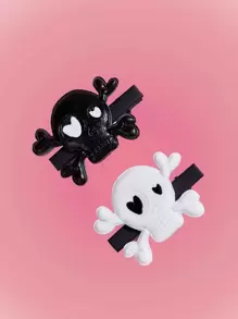 ROMWE Goth 2pcs Skull Decor Hair Clip - Black and White - View 3