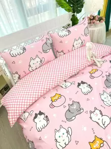 Cartoon Cat Pattern Duvet Cover Set Without Filler - Multicolor - View 7