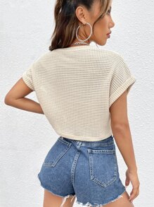 SHEIN EZwear Camiseta Caqui Con Manga De Murciélago Y Textura