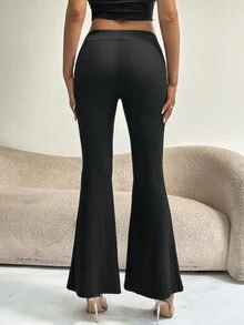 SHEIN Tall High Waist Flare Leg Trousers - Black - View 2