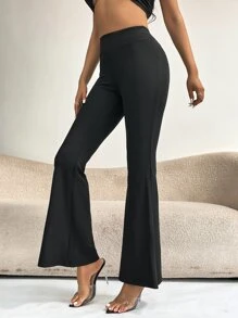 SHEIN Tall High Waist Flare Leg Trousers - Black - View 4