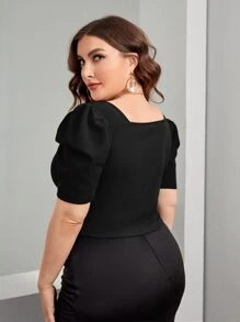 SHEIN Privé Áo thun Plus size màu trơn Thanh lịch - màu đen - Xem 2