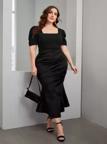SHEIN Privé Áo thun Plus size màu trơn Thanh lịch - màu đen - Xem 4