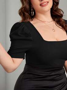 SHEIN Privé Áo thun Plus size màu trơn Thanh lịch - màu đen - Xem 6