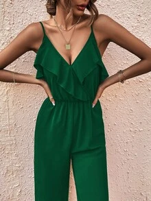 SHEIN Unity Ruffle Trim Cami Jumpsuit - Dark Green - View 3