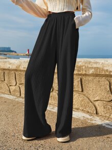 DAZY Slant Pocket Wide Leg Trousers - Black - View 3