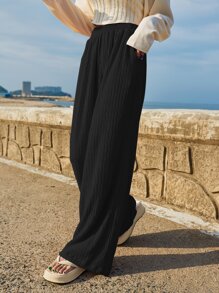 DAZY Slant Pocket Wide Leg Trousers - Black - View 4