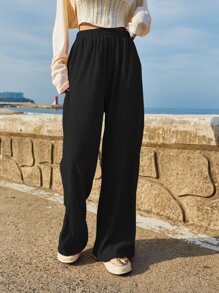 DAZY Slant Pocket Wide Leg Trousers - Black - View 5