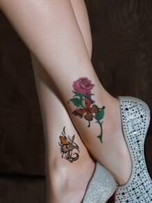 1pc Flower & Butterfly Pattern Temporary Body Tattoo Sticker - Multicolor - View 1