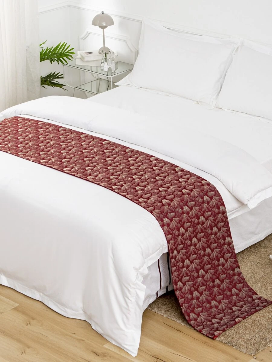 Jacquard Leaf Bed Runner - Burgundy - View 1