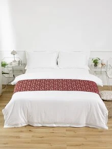 Jacquard Leaf Bed Runner - Burgundy - View 2