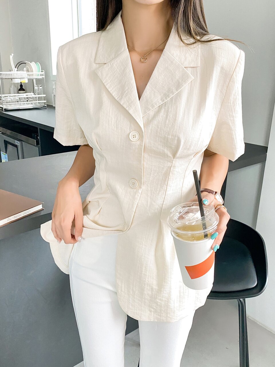 Lapel Neck Fold Pleated Blazer