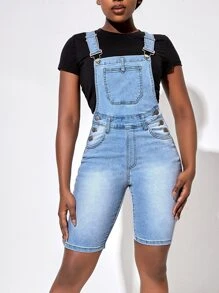 SHEIN SXY Slant Pocket Denim Dungaree Romper Without Tee - Light Wash - View 2