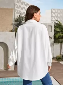 SHEIN VCAY Camisa de hombros caídos de manga obispo - Blanco - Ver 2