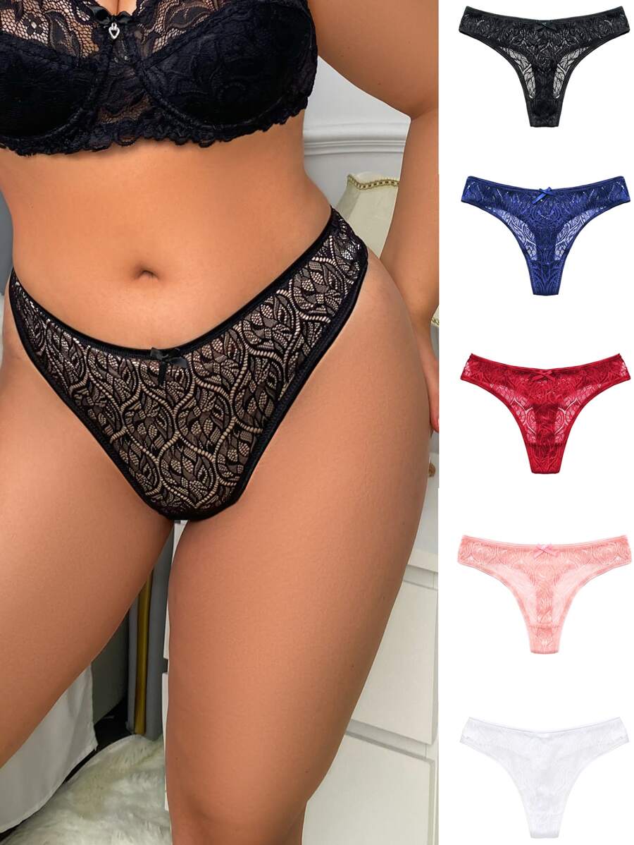 Plus 5pack Hollow Out Lace Sexy Panty Lingerie