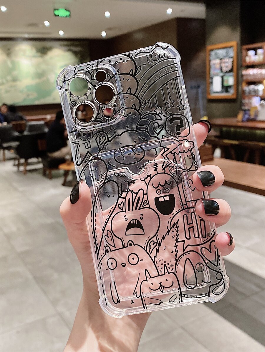 Hộp đựng điện thoại có khe cắm thẻ trong suốt mô hình hoạt hình - Nhiều màu - Xem 1