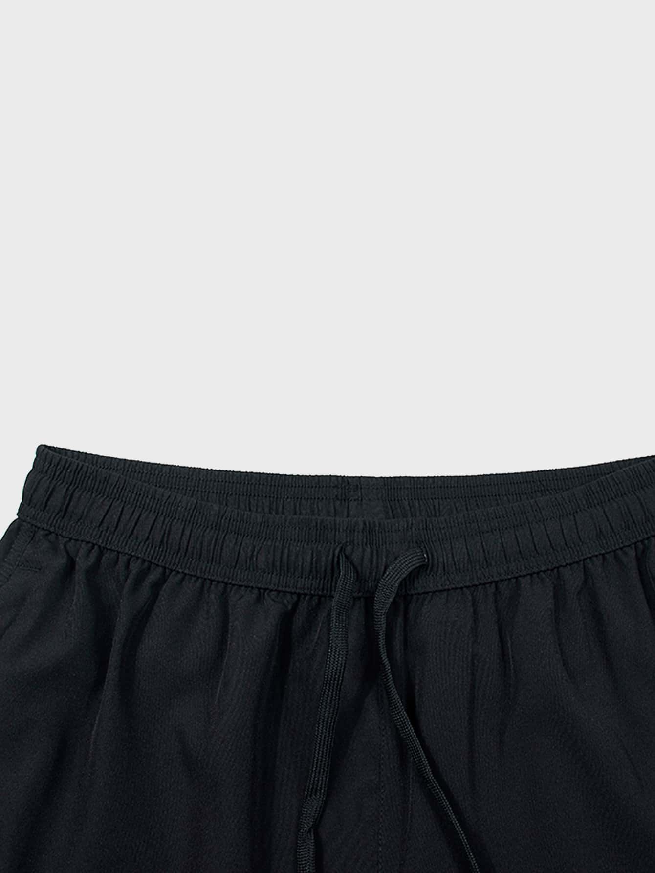 Hombres Shorts de cintura con cordón con bolsillo con cremallera - Negro - Añade 4